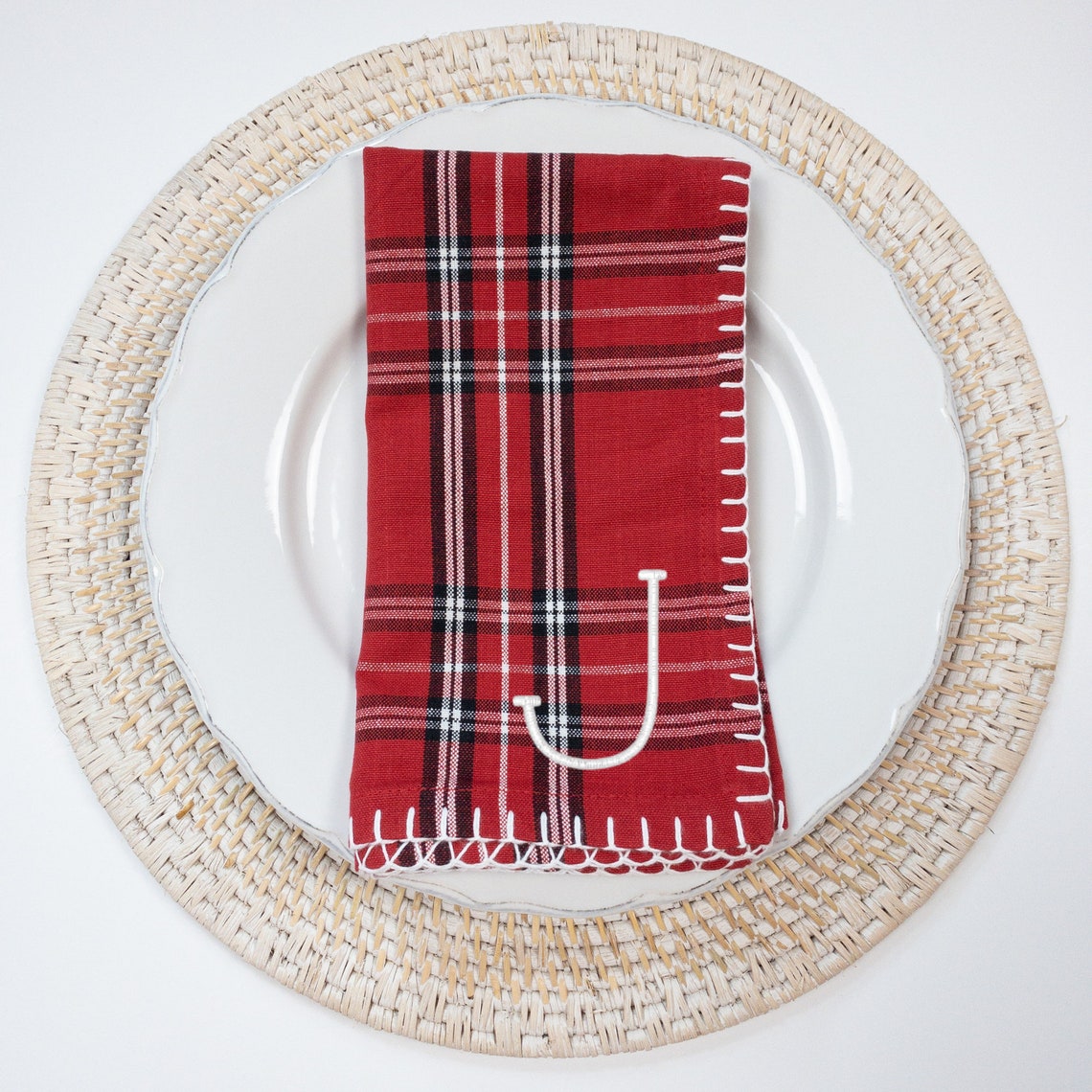 Personalized Christmas Plaid Cloth Napkins Red Plaid Etsy