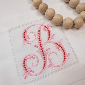Fancy Monogramed Linen Cocktail Napkin, Multiple Colored Embroidered Cocktail Napkin