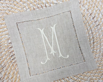 Serviettes de cocktail en lin monogramme à lettre simple classique - Serviette de boisson personnalisée #128