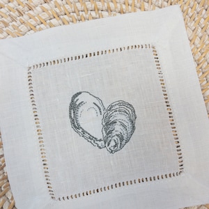 Oyster Cocktail Napkin, Oyster Shell Linen Cocktail Napkin, Summer Hostess Gift,