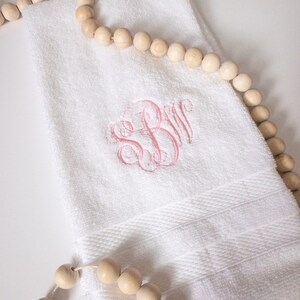 White Monogrammed Hand Towel, Personalized Guest Towel