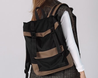 Lederrucksack Männer, schwarzer Rucksack, College-Rucksack, Canvas- und Lederrucksack, wasserfester Männerrucksack, Unisex-Rucksack