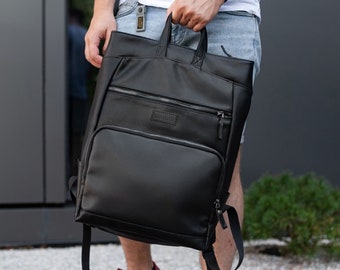 Everyday backpack, Black Backpack for business, Men's laptop backpack, Eco-leather backpack, Large Capacity Backpack, Backpack for college
