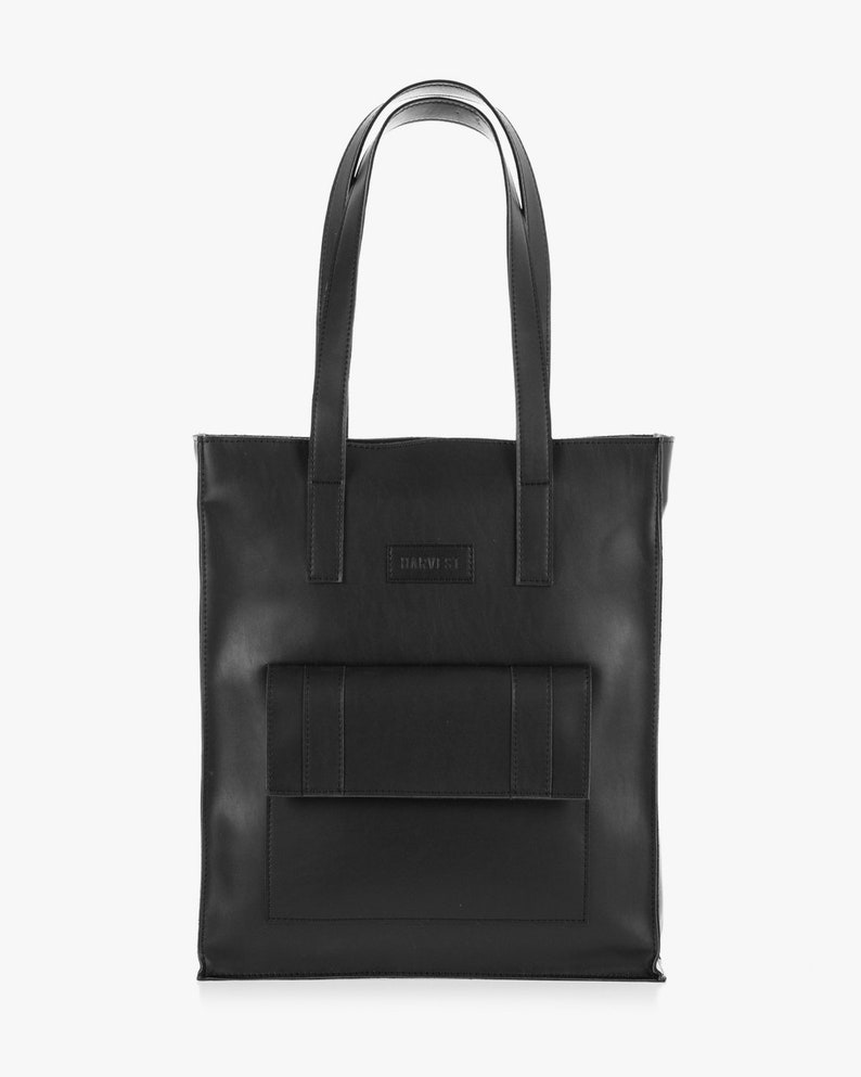 Black tote bag laptop tote leather tote office tote bag vegan Etsy