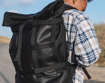 Large black travel backpack, Eco leather backpack women, Men's backpack laptop, Men's Rucksack, School Backpack, Laptop backpack women