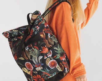 Floral girls city backpack, Cute backpack for school, Eco leather laptop backpack, Floral daily backpack women, Travel backpack laptop