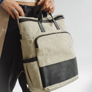 Backpack linen laptop bag, 15 laptop backpack, canvas linen rucksack bag for everyday use, boho elegant laptop backpack, bag backpack linen