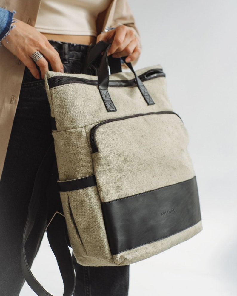 Backpack linen laptop bag, 15 laptop backpack, canvas linen rucksack bag for everyday use, boho elegant laptop backpack, bag backpack linen