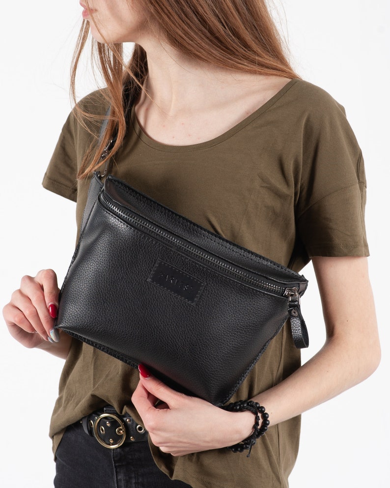 Large fanny pack black crossbody bag sling bag convertible Etsy