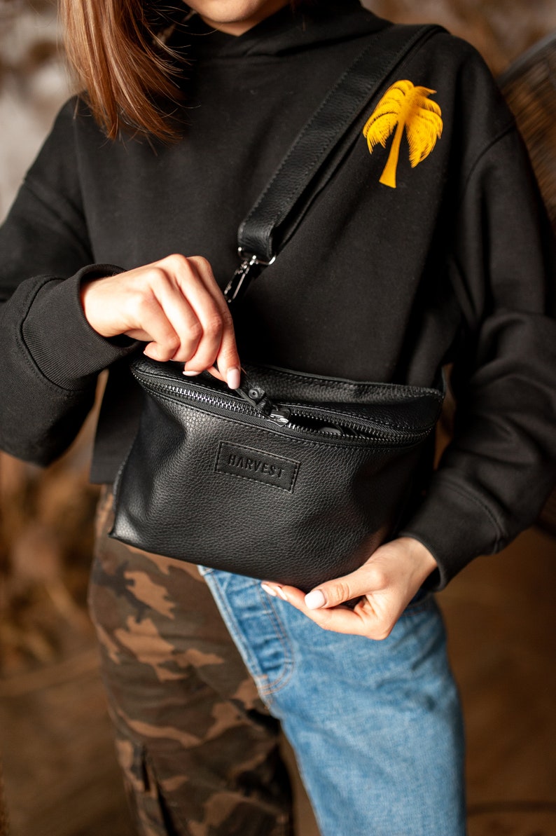 Large fanny pack black crossbody bag sling bag convertible Etsy