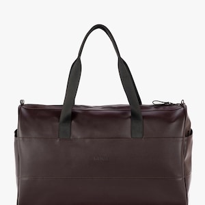 Men's Weekend Duffle Bag, Personalized Leather Duffle Bag, Brown weekender bag, Eco-leather Travel bag, Christmas gift: men's waterproof bag image 6