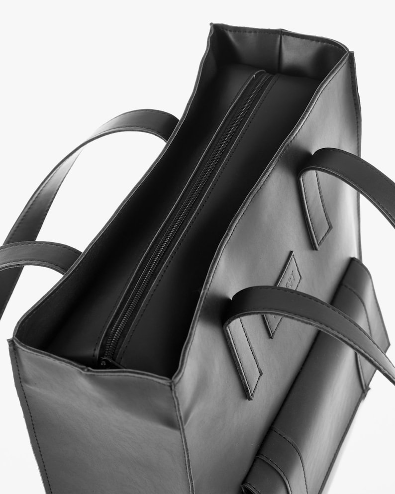 Black tote bag laptop tote leather tote office tote bag vegan Etsy