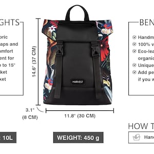 Floral backpack for women, floral rucksack, women floral backpack, medium floral backpack, eco-leather wome back, eco-friendly rucksack image 4