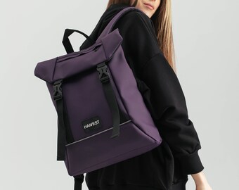 Minimalist eco-leather bag pack, purple canvas luggage, backpack for women, travel rucksack, women backpack, eco-friendly rucksack