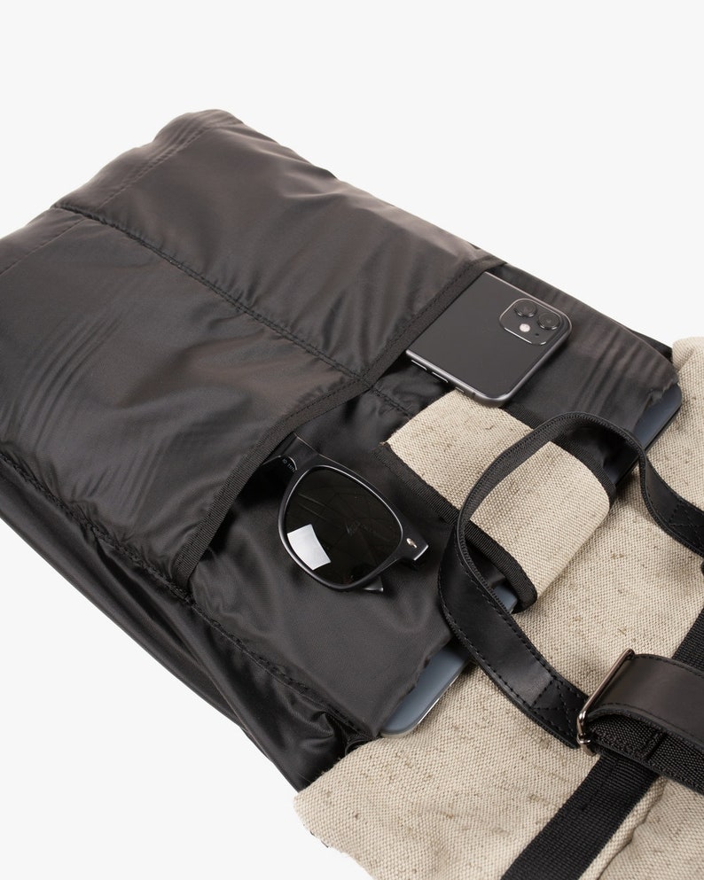 Backpack linen laptop bag, 15 laptop backpack, canvas linen rucksack bag for everyday use, boho elegant laptop backpack, bag backpack image 9
