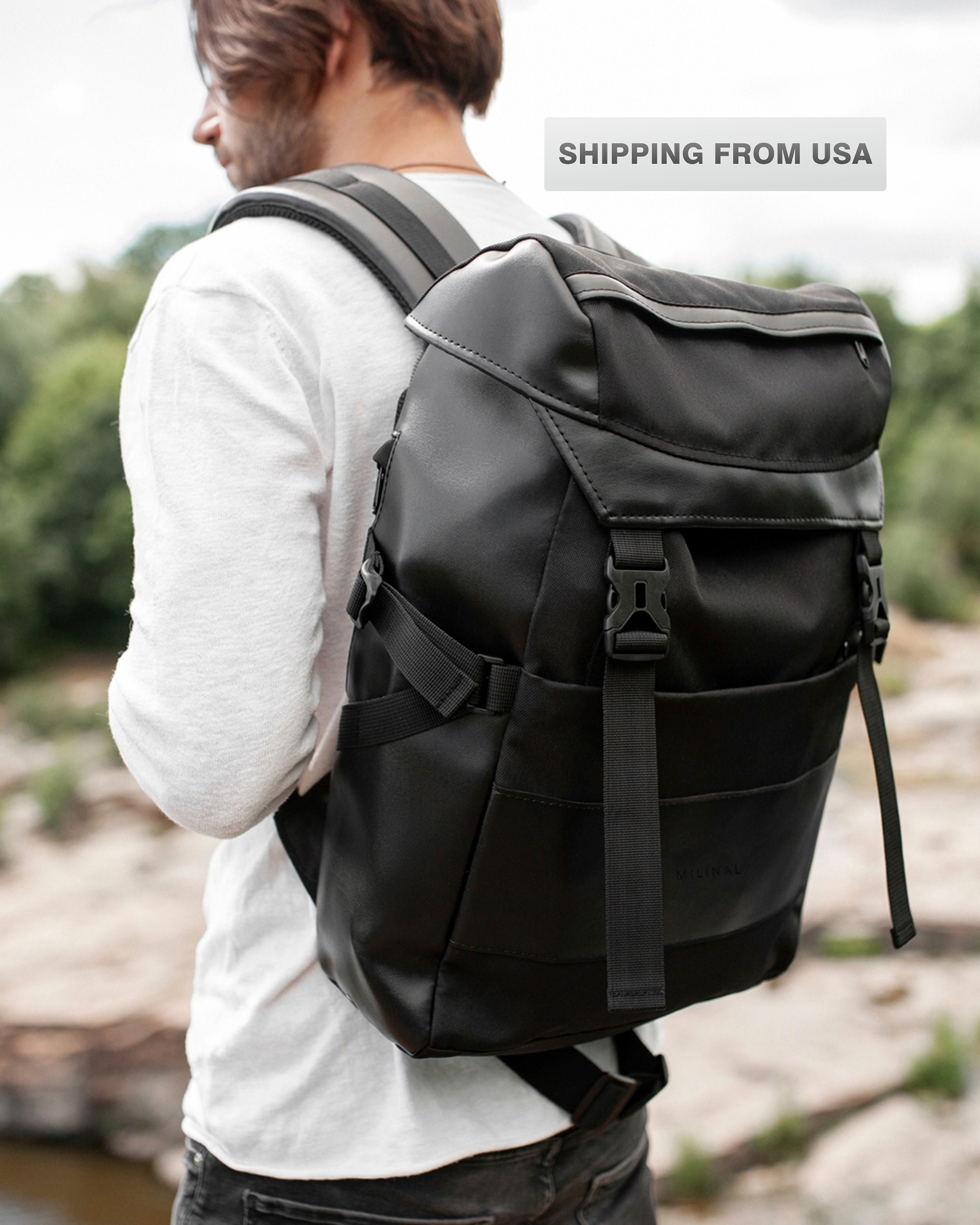USA Shipping Black Ecoleather Handmade backpack Mens backpack Etsy