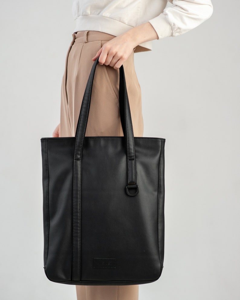 Tote Bag office vegan leather tote bag for women zipper | Etsy