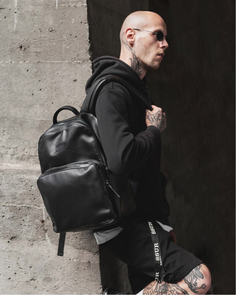 Black rucksack for men Classic Backpack for everyday use | Etsy