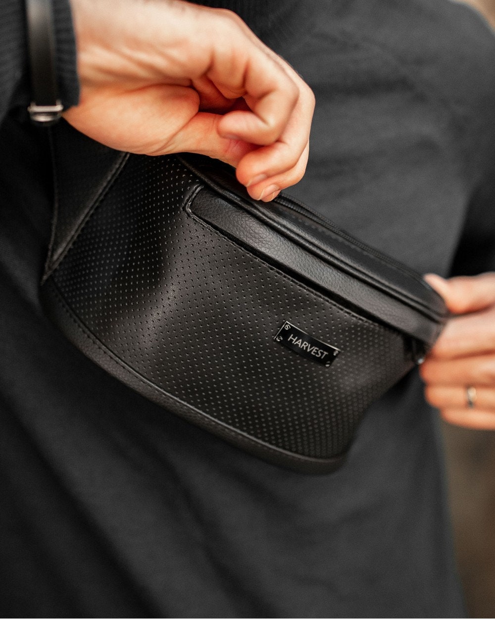 Black Leather Fanny Pack Square Belt Pouch Custom Fanny Packs Etsy