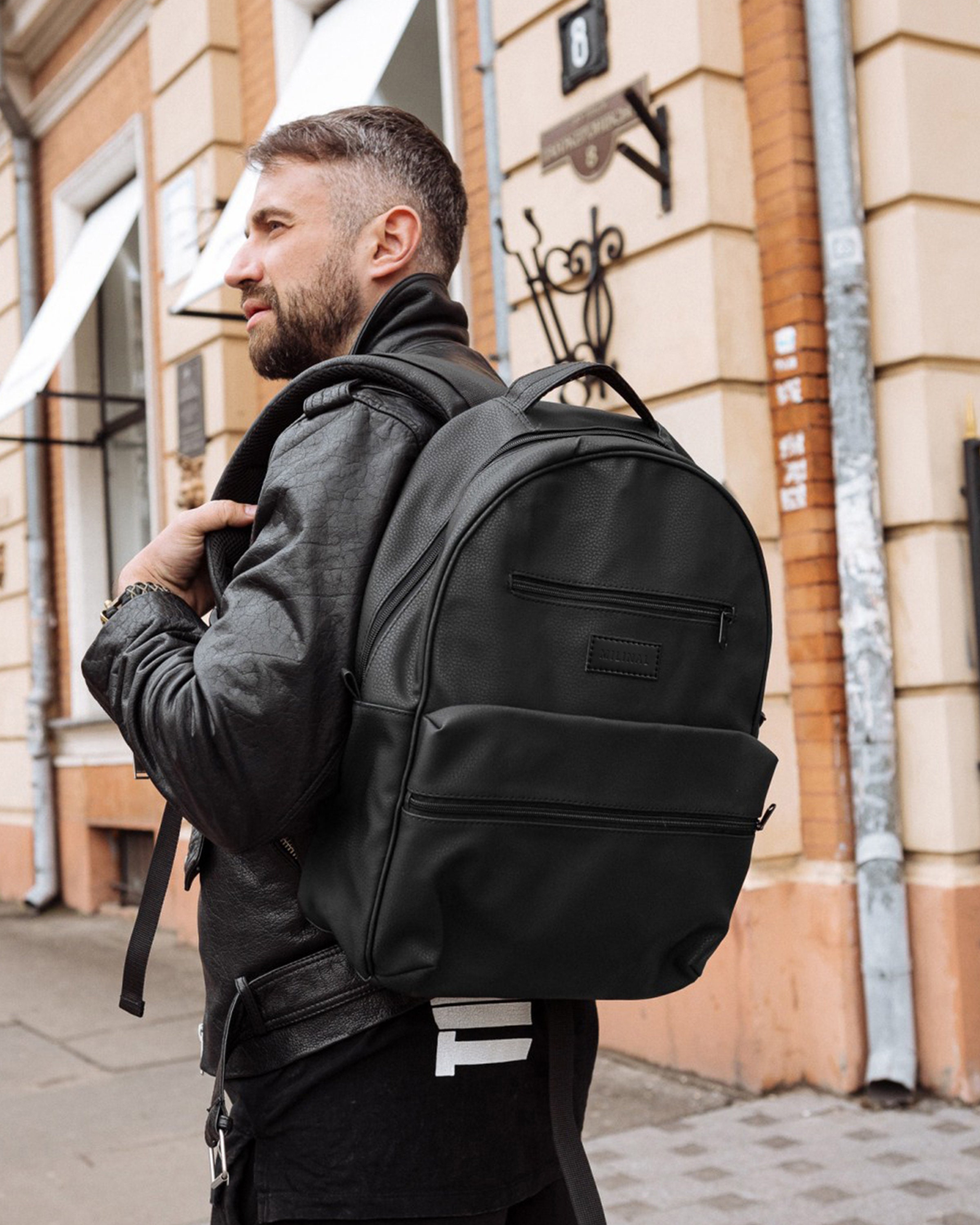 Fashion Casual Luxury Genuine Leather Men's Black Backpacks