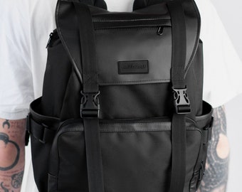 Black Travel backpack, Eco leather backpack, Unisex backpack, Camera backpack, School backpack, Large travel backpack, Convertible backpack