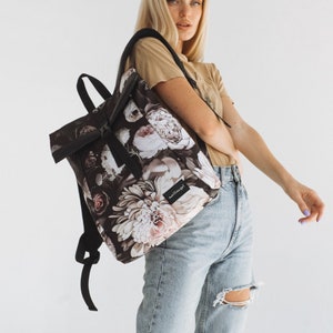 Vegan canvas backpack, MacBook womens travel backpack, convertible floral tote, rucksack damen, convertible backpack, floral backpack