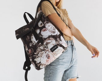 Vegan canvas backpack, MacBook womens travel backpack, convertible floral tote, rucksack damen, convertible backpack, floral backpack