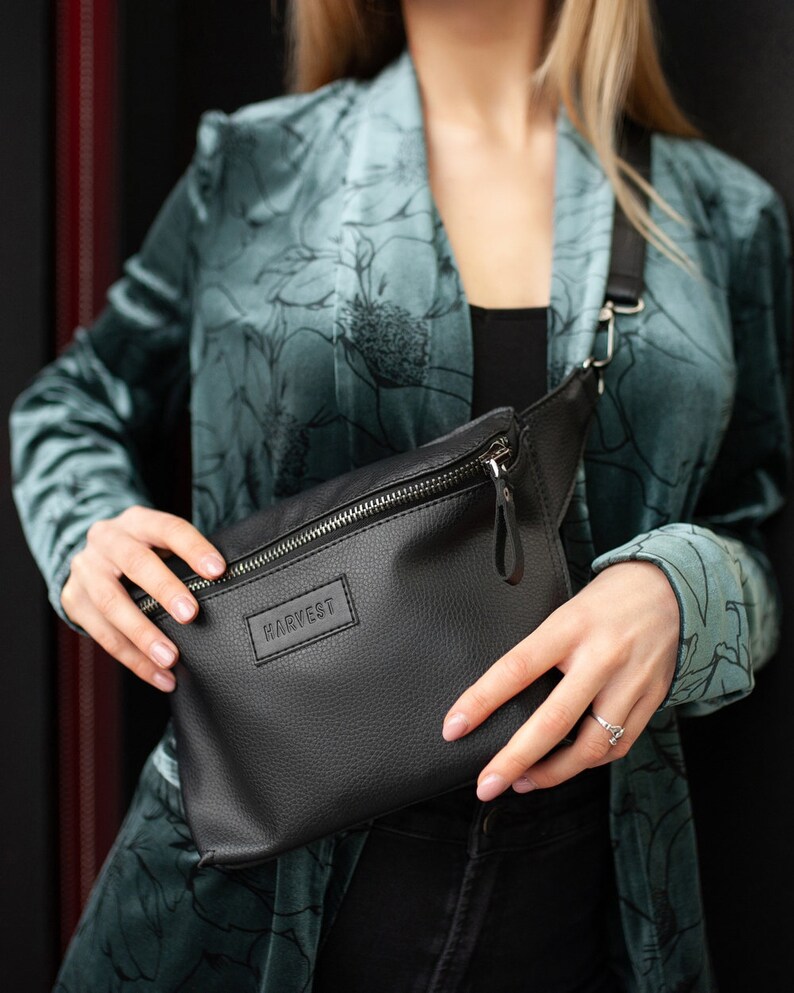 Large fanny pack black crossbody bag sling bag convertible Etsy