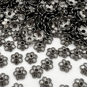 Black Beads Cap 8mm Thick Flower Bead Cap Jewelry Making Supply