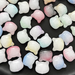 20pcs Glass Cute Cat Face Beads Bracelets Charms Jewelry Making Supply Multicolour kitten Spacer Beads DIY Supply