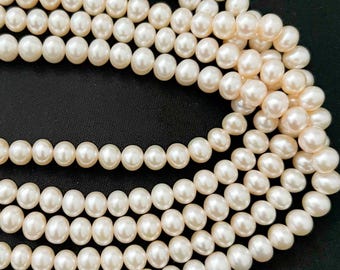 Hilos de perlas de agua dulce de lujo AAA de 6-6,5 mm, perlas ovaladas impecables y brillantes para diseño de joyería fina.
