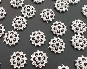 Zilveren kralenkapje 8 mm dik bloemkraalkapje Jewelry Making Supply