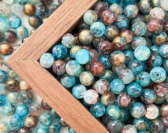 8mm Glass Beads Round Beads Blue Crackled Beads Loose beads Jewelry Making Bead Bracelet, R-8315