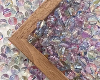 10mm Rainbow Transparent Clear Shinning Glass Beads, Jewelry Making Supplies, R-10331