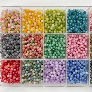 Perline di vetro da 6 mm, multicolore, rotonde, lucide, screpolate, per la creazione di gioielli