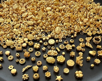 100PCS Spacer Beads 3mm 4mm 5mm 6mm 18K Gold Plated Assorted Round Heart Shape Flower Spacer Beads Jewelry Making Supplies DIY