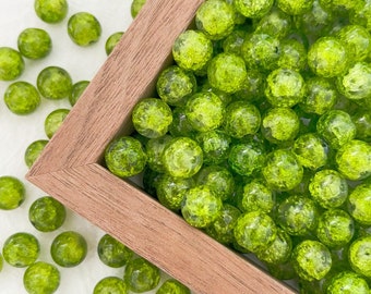 10mm Green Crackled Glass Beads, Jewelry Making Supplies, R-10440