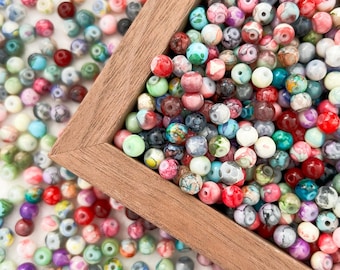 Assorted 6mm Glass Beads Multi-Colour Polished Beads Loose Beads Crystal Beads Pack