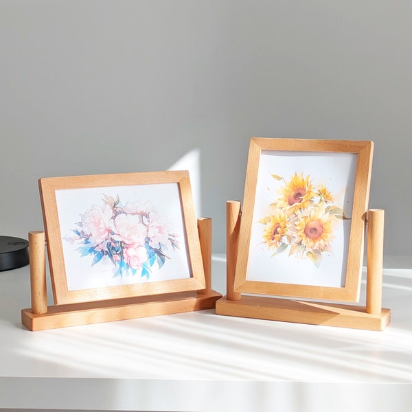 4x6 5x7 Wood Picture Frame Double-sided Picture Frame Horizontal Vertical Spinning Picture Frame with plexiglass