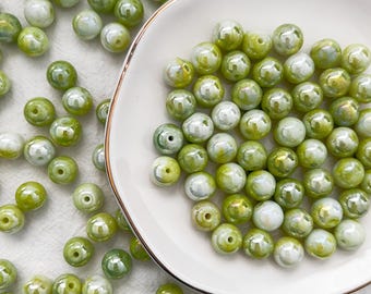 10mm Glass Beads Shinning Round Beads Green Crackled Beads Loose beads Jewelry Making Bead Bracelet, R-10491