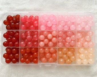 Assorted Red Pink Glass Beads 10mm Multi-Colour Polished Beads Loose Beads Crystal Beads Pack