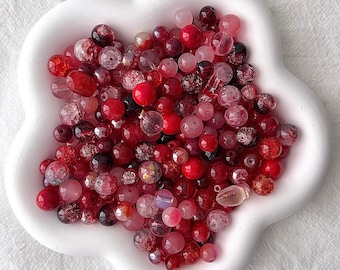 Assorted Red Glass Beads 6mm 8mm 10mm 12mm Multi-Colour Polished Crackled Beads Loose Beads Crystal Beads Pack