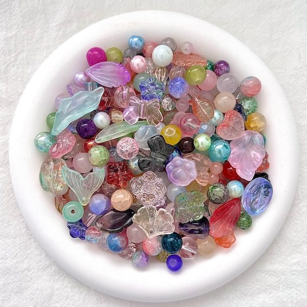 Assorted Glass Beads Charms Multi-Colour Polished Crackled Beads Jewelry Charms Loose Beads Bracelets Glass Charms Beads Pack