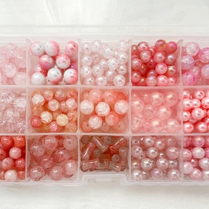 Assorted Pink Glass Beads 8mm 10mm Multi-colour Polished Crackled