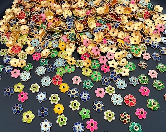 Assorted Beads Cap 6mm 8mm 10mm Cloisonne Plated Thick Bead Cap Flower Bulk Bead Cap Jewelry Making Supply