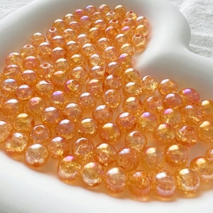 8mm Glass Beads Round Beads Orange Crackled Beads Loose beads Jewelry Making Bead Bracelet, R-8186