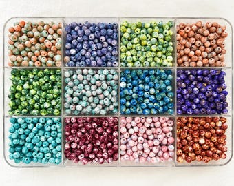 Oil Painting Style 6mm Glass Beads Multi-Colour Polished Round Beads Loose Beads Crystal Beads Bracelets Beads