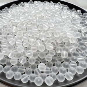 8mm 10mm White Transparent Frosted Clear Glass Beads Polished Round Beads Loose Beads Bracelet Beads