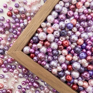 Surtido de cuentas de perlas moradas de 6 mm, 8 mm y 10 mm, cuentas de vidrio perlado, cuentas pulidas multicolores, paquete de cuentas de perlas de imitación