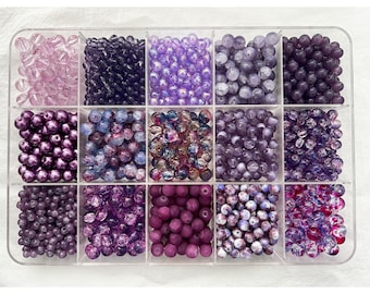 Assorted Purple Glass Beads 8mm 10mm Multi-Colour Polished Crackled Beads Loose Beads Crystal Beads Pack
